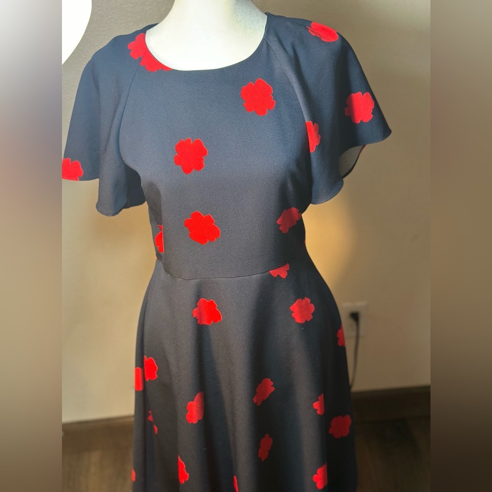 Banana republic navy blue w/ red floral print cute sleeves and flowy Flow size0 - Picture 6 of 16